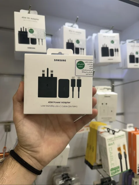 شارژر کلگی 45 وات 3شاخه سامسونگ EP-T4511 سوپرفست شارژ با کابل 1.8 متر ساخت ویتنام پک اصلی همراه گارا