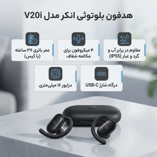 هدفون بلوتوثی انکر مدل V20i بدون قابلیت نویز کنسلینگ، درگاه شارژ USB Type-C، دارای 4 میکرو 103104939