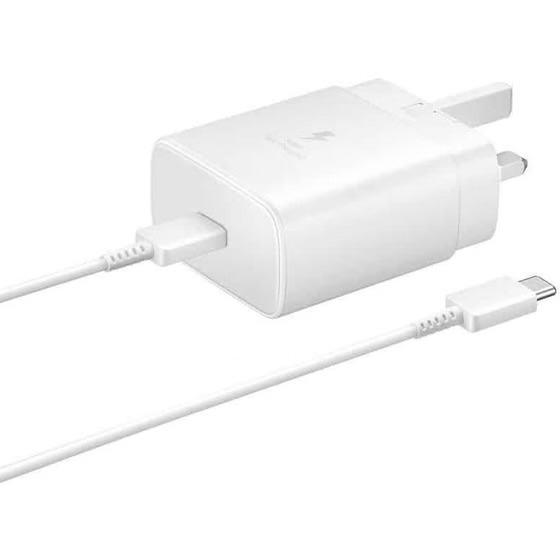 شارژر اصلی 45 وات گوشی سامسونگ A36 A56 S24 S25 s25 fe s24 ultra s25 ultra همراه کابل سفید