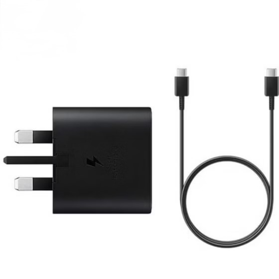 آداپتور شارژر 25 وات سامسونگ A55 و A35 و A25 و A15 و A54 و A34 و S23fe و.. همراه کابل مشکی