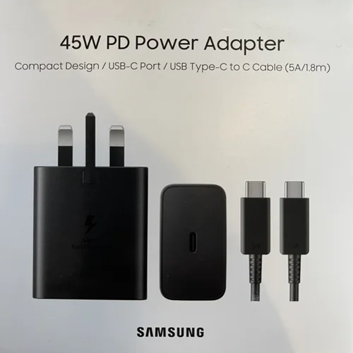 شارژر سامسونگ 45 وات سه پین با کابل 1.8 متری اصل با گارانتی تعویض