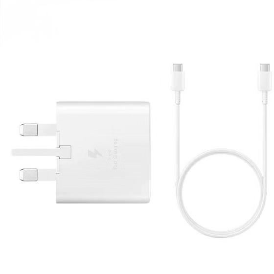 آداپتور شارژر 25 وات سامسونگ A55 و A35 و A25 و A15 و A54 و A34 و S23fe و.. همراه کابل سفید